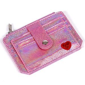 Women's Wallet Holographic Pink Glitter Red Heart